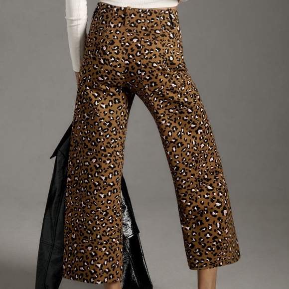 NWT Anthropologie Colette Ponte Crop Wide-Leg Pants in Olive Leopard Print - Picture 3 of 5
